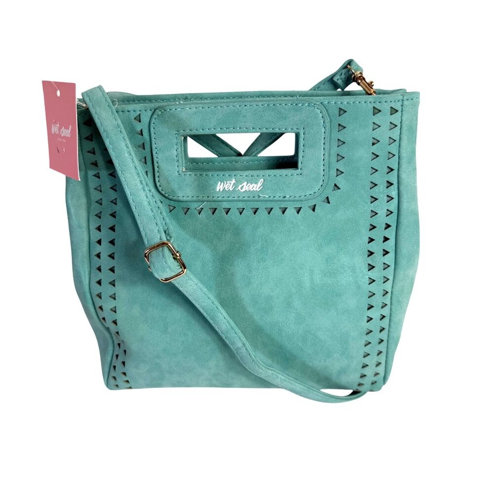 Wet Seal Y2K Turquoise Crossbody Bag VTG Laser Cutout Design Adjustable Strap